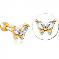 GOLD PVD COATED SURGICAL STEEL JEWELED TRAGUS MICRO BARBELL