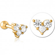 GOLD PVD COATED SURGICAL STEEL JEWELED TRAGUS MICRO BARBELL