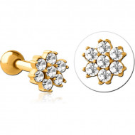 GOLD PVD COATED SURGICAL STEEL JEWELED TRAGUS MICRO BARBELL PIERCING