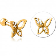 GOLD PVD COATED SURGICAL STEEL JEWELED TRAGUS MICRO BARBELL