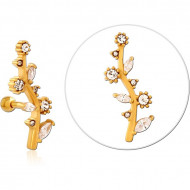 GOLD PVD COATED SURGICAL STEEL JEWELED TRAGUS MICRO BARBELL PIERCING