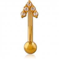 GOLD PVD COATED SURGICAL STEEL JEWELED FANCY CURVED MICRO BARBELL