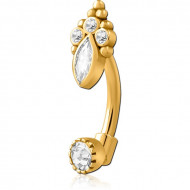GOLD PVD COATED SURGICAL STEEL JEWELED CURVED MICRO BARBELL