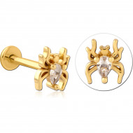 GOLD PVD COATED SURGICAL STEEL MICRO LABRET WITH JEWELED ATTACHMENT