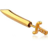 GOLD PVD COATED SURGICAL STEEL JEWELED FAKE PLUG PIERCING