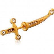 GOLD PVD COATED SURGICAL STEEL JEWELED FAKE PLUG PIERCING