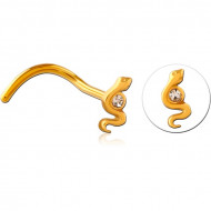 GOLD PVD COATED SURGICAL STEEL CURVED JEWELED NOSE STUD