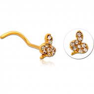 GOLD PVD COATED SURGICAL STEEL CURVED JEWELED NOSE STUD