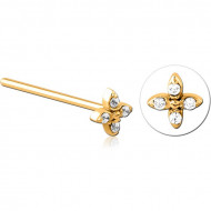 GOLD PVD COATED SURGICAL STEEL STRAIGHT JEWELED NOSE STUD PIERCING