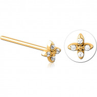 GOLD PVD COATED SURGICAL STEEL STRAIGHT JEWELED NOSE STUD
