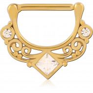 GOLD PVD COATED SURGICAL STEEL JEWELED NIPPLE CLICKER