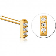 GOLD PVD COATED SURGICAL STEEL JEWELED NOSE BONE PIERCING