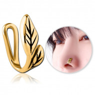 GOLD PVD COATED SURGICAL STEEL NOSE CLIP - LEAF PIERCING