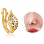 GOLD PVD COATED SURGICAL STEEL NOSE CLIP - LEAF PIERCING