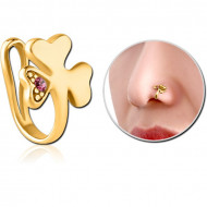 GOLD PVD COATED SURGICAL STEEL JEWELED NOSE CLIP - SHAMROCK