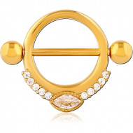 GOLD PVD COATED SURGICAL STEEL JEWELED NIPPLE SHIELD PIERCING