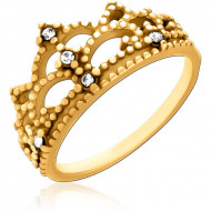 GOLD PVD COATED SURGICAL STEEL JEWELED RING - CROWN