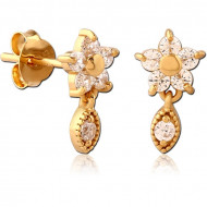 STERLING SILVER 925 GOLD PVD COATED JEWELED EAR STUDS PAIR
