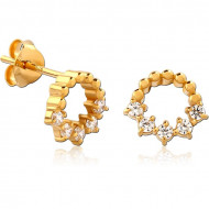 STERLING SILVER 925 GOLD PVD COATED JEWELED EAR STUDS PAIR