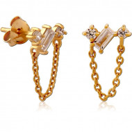 STERLING SILVER 925 GOLD PVD COATED JEWELED EAR STUDS PAIR