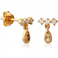 STERLING SILVER 925 GOLD PVD COATED JEWELED EAR STUDS PAIR