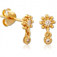 STERLING SILVER 925 GOLD PVD COATED JEWELED EAR STUDS PAIR