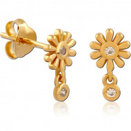 STERLING SILVER 925 GOLD PVD COATED JEWELED EAR STUDS PAIR
