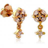 STERLING SILVER 925 GOLD PVD COATED JEWELED EAR STUDS PAIR