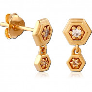 STERLING SILVER 925 GOLD PVD COATED JEWELED EAR STUDS PAIR