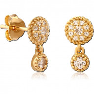 STERLING SILVER 925 GOLD PVD COATED JEWELED EAR STUDS PAIR