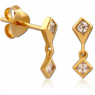 STERLING SILVER 925 GOLD PVD COATED JEWELED EAR STUDS PAIR