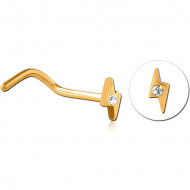 GOLD PVD COTED TITANIUM JEWELED CURVED NOSE STUD - THUNDER PIERCING