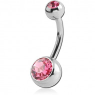 SURGICAL STEEL INTERNALLY THREADED DOUBLE SWAROVSKI CRYSTAL JEWELLED NAVEL BANANA PIERCING