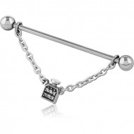 SURGICAL STEEL INDUSTRIAL BARBELL ADJUSTABLE SLIDING CHARM PIERCING