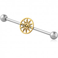 SURGICAL STEEL INDUSTRIAL BARBELL WITH GOLD PVD
