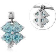 316L SURGICAL STEEL INDUSTRIAL SLIDING CHARM FOUR-LEAF CLOVER BLUE HEART GEMS