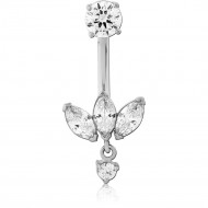 SURGICAL STEEL INTERNALLY THREADED DOUBLE JEWELED NAVEL BANANA