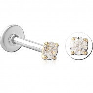 14K GOLD JEWELLED ATTACHMENT WITH SURGICAL STEEL INTERNALLY THREADED LABRET PIN