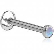 SURGICAL STEEL INTERNALLY THREADED LABRET WITH SYNTHETIC OPAL JEWELLED DISC PIERCING