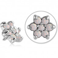 SURGICAL STEEL SYNTHETIC OPAL ATTACHMENT FOR 1.6MM INTERNALLY THREADED PINS - FLOWER PIERCING