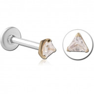 14K GOLD JEWELED ATTACHMENT WITH SURGICAL STEEL INTERNALLY THREADED MICRO LABRET PIN PIERCING