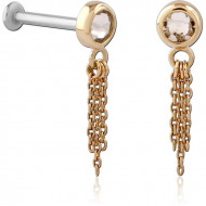 14K GOLD JEWELED ATTACHMENT WITH SURGICAL STEEL INTERNALLY THREADED MICRO LABRET PIN PIERCING