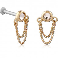 14K GOLD JEWELED ATTACHMENT WITH SURGICAL STEEL INTERNALLY THREADED MICRO LABRET PIN PIERCING