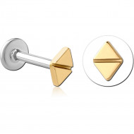 14K YELLOW GOLD TOP WITH SURGICAL STEEL INTERNAL LABRET SPLIT DIAMOND
