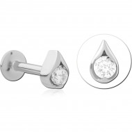 SURGICAL STEEL INTERNAL LABRET FLAT BACK TEARDROP BEZEL CLEAR GEM