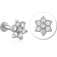 316L SURGICAL STEEL INTERNAL LABRET SIX PETAL FLOWER CLUSTER GEM