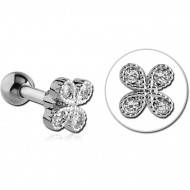 SURGICAL STEEL JEWELED TRAGUS MICRO BARBELL - FLOWER