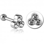 SURGICAL STEEL TRIPLE JEWELLED TRAGUS MICRO BARBELL PIERCING