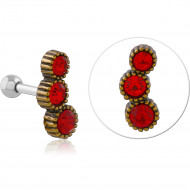 SURGICAL STEEL JEWELED TRAGUS ANTIQUE BRASS PVD COATED MICRO BARBELL
