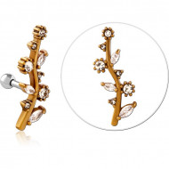 SURGICAL STEEL JEWELED TRAGUS ANTIQUE BRASS PVD COATED MICRO BARBELL